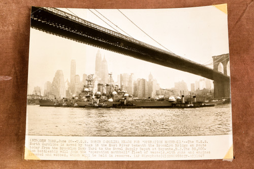 USS North Carolina Brooklyn Bridge NYC 7x5½ 1947 AP Wire Photo V30