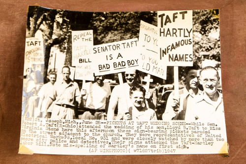 Taft-Hartley Bill Protest Pickets Taft Wedding Scene 6¼x8¾ 1947 AP Wire Photo