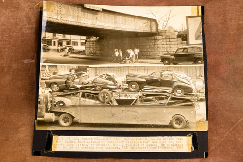 Chicago Low Bridge Auto Transport Crash 8½ x 7⅞ 1947 AP Wire Photo V35