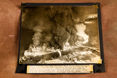 SS Markay Tanker Explosion Fire 9¼x8⅜ 1947 AP Wire Photo V31