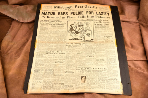 1949 Pittsburgh Post-Gazette Plane Crash Mayor Lawrence Front Page 18¾x23 V32