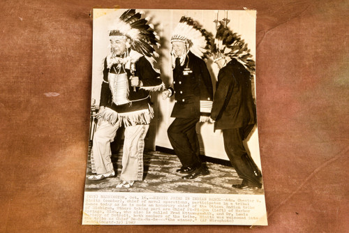Admiral Chester Nimitz Ottawa Tribe Dance 6¾x9¼ 1947 AP Wire Photo V34