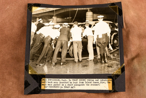 Police Roll Scorched Cars After Island Queen Fire 7¼x6¾ 1947 Press Photo V39
