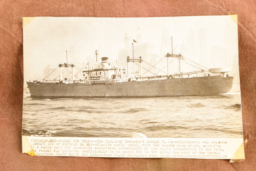 Army Transport Joseph V Connolly Mid-Atlantic Fire 7⅛x4¾ 1947 AP Wire Photo V39
