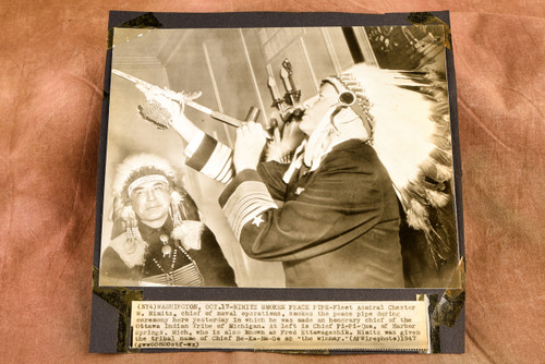 Chester Nimitz Ottawa Tribe Honorary Chief Peace Pipe 8¼x8¼ 1947 AP Photo V32