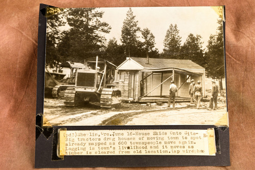 Shevlin Oregon Logging Town Moves Houses by Tractor 8¼x7¼ 1947 AP Wire Photo V33