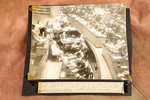 Cold War UN Speech George Marshall Save Greece NY 9x8¼ 1947 AP Wire Photo V38