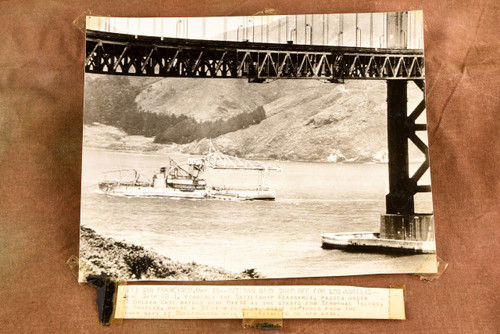 Crane Ship USS Kearsarge Golden Gate Bridge 8¼x6½ 1947 AP Wire Photo V35