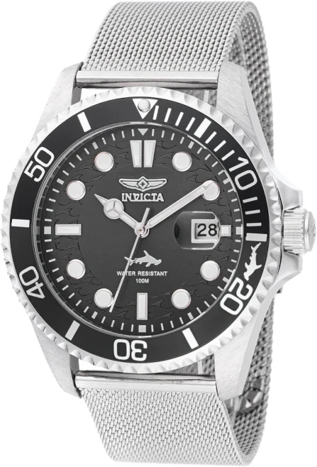 Invicta 47172 Pro Diver SHARK Black Bezel Quartz Men's Watch Stainless Steel NEW