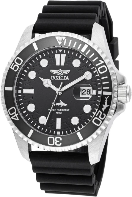 Invicta Pro Diver Shark Men's Watch Black Silicone Band/Black Dial 47161 New V30