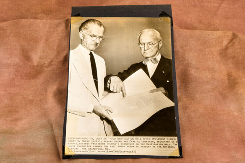 Truman's Signature on Unification Bill Washington 6¼x9⅝ 1947 AP Wire Photo V30