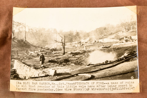 Forest Fire Ruins Bar Harbor Maine Smoldering Vale 8x5⅝ 1947 AP Wire Photo V34