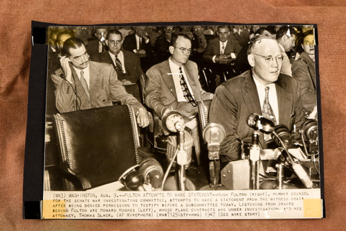 Howard Hughes Hugh Fulton Senate Hearing Washington 8x5½ 1947 AP Wire Photo V39