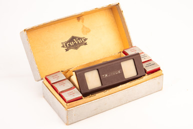 TRU-VUE Stereoscope 35mm Film Strip Viewer In Grand Canyon Box w 6 Reels V21