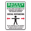 Social Distance Signs, Wall, 7 X 10, Customers And Employees Distancing Clean Environment, Humans/arrows, Green/white, 10/pk