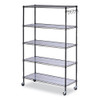 5-shelf Wire Shelving Kit With Casters And Shelf Liners, 48w X 18d X 72h, Black Anthracite