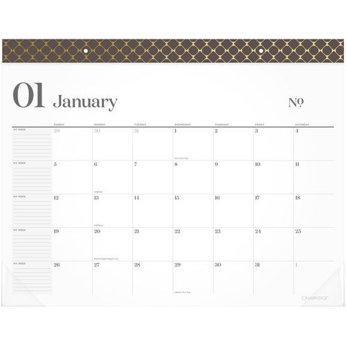 Workstyle Monthly Desk Pad Calendar, 21.75 X 17, White Sheets, Brown/gold Headband, Clear Corners, 12-month (jan-dec): 2025