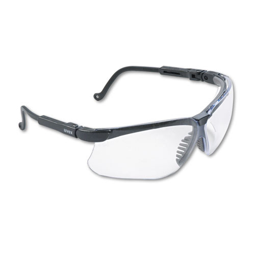 Genesis Wraparound Safety Glasses, Black Plastic Frame, Clear Lens