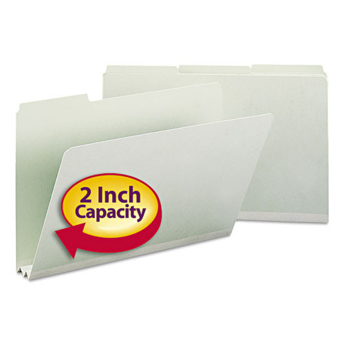 Expanding Recycled Heavy Pressboard Folders, 1/3-cut Tabs: Assorted, Legal Size, 2" Expansion, Gray-green, 25/box