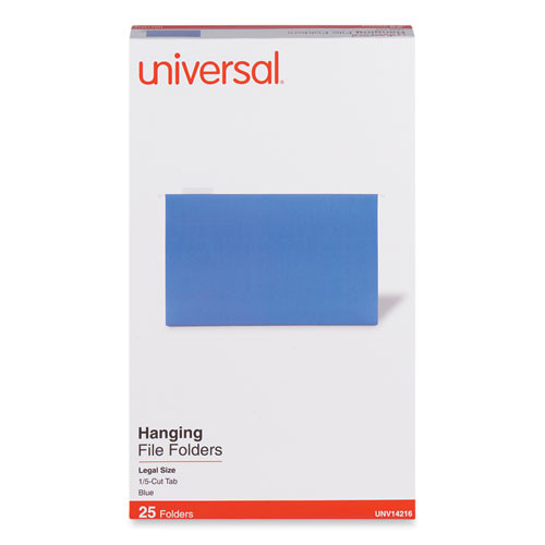 Deluxe Bright Color Hanging File Folders, Legal Size, 1/5-cut Tabs, Blue, 25/box