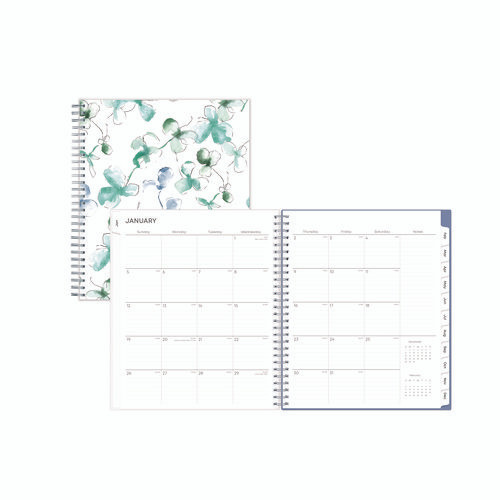 Lindley Monthly Planner, Floral Artwork, 10 X 8, White/blue/green Cover, 12-month (jan To Dec): 2025