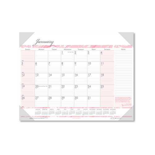 Recycled Monthly Desk Pad Calendar, Breast Cancer Awareness Artwork, 22 X 17, Black Binding/corners,12-month (jan-dec): 2025