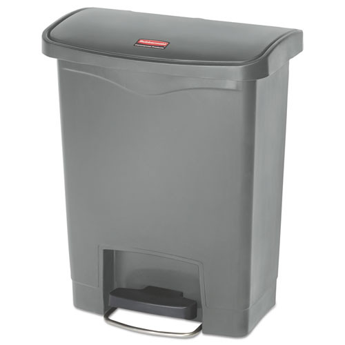 Slim Jim Streamline Resin Step-on Container, Front Step Style, 8 Gal, Polyethylene, Gray