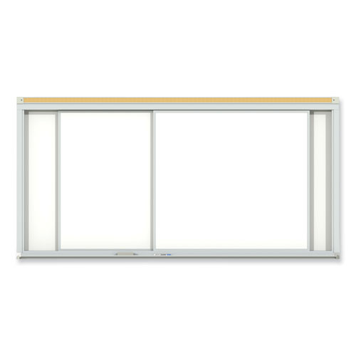 Horizontal Sliding Porcelain Magnetic Whiteboard, 72 X 48, White Surface, Satin Aluminum Frame