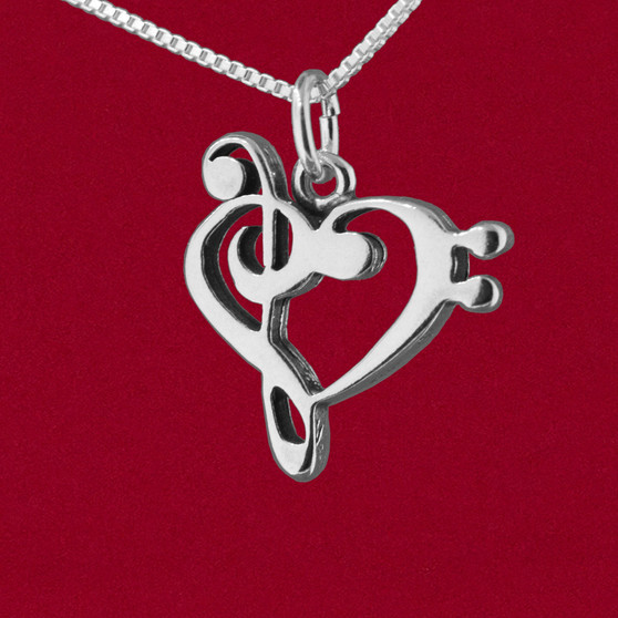 925 sterling silver treble and bass clef heart music charm pendant