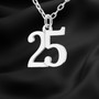 number 25 pendant charm necklace, 25th silver anniversary charm, 25th birthday charm, uniform number charm, 25 years milestone charm, 925 solid sterling silver