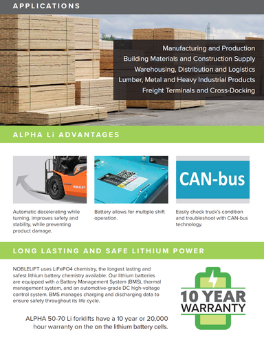 NOBLELIFT ALPHA 60 Li — 6,000-Lb Pneumatic-Tire Lithium Forklift