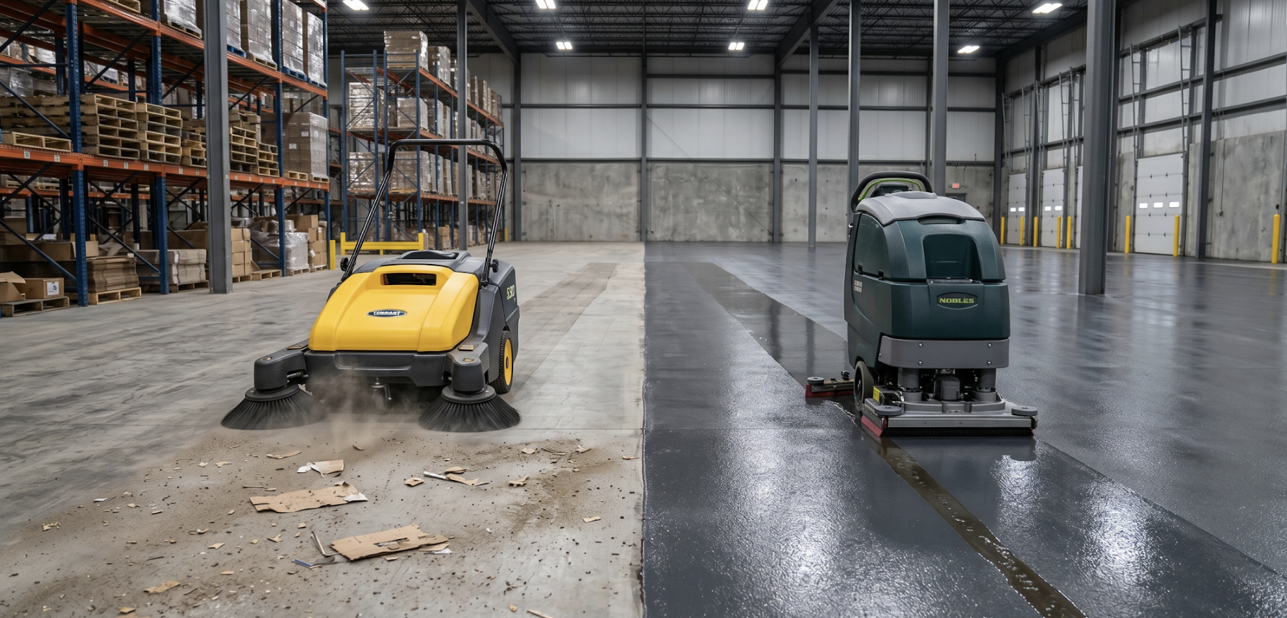 Floor Sweeper vs Floor Scrubber: Do You Need One or Both for Your Facility?