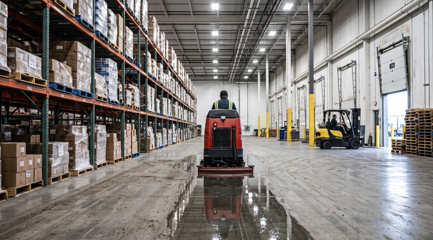 What's The Recommended Cleaning Routine For Hard Floors In A Large Warehouse Using A Ride On Scrubber