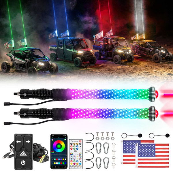 Arctic Cat Prowler/Wildcat Universal 2-in-1 2PCS 2FT RGB Whipless LED Whip Lights by Kemimoto