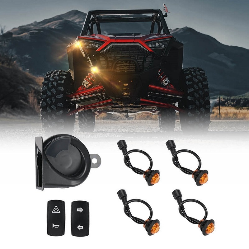 Ryco Moto UTV Turn Signal Assembly Kit | DIY Plug And Play Kit With Integrated Headlights, Horn And Automotive Steering Column Switch