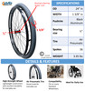 SET of 2,  24"x1 3/8" (540mm) PNEUMATIC ASSEMBLY, 36Spoke Rim TIRES & TUBES. PUSH RIMS