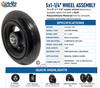 5" x 1 1/4"  Caster Wheel With 1.60" Hub and 5/16" Bearings. Sold as Pair