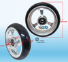 5" X 1" Aluminum 3 Spoke Wheel, Silver Rim / Soft Urethane Tire with 5/16" bearings.
