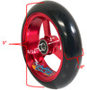 5" X 1" Aluminum 3 Spoke Wheel, Red Rim / Soft Urethane Tire with 5/16" bearings.