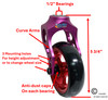 Aluminum Purple Caster Fork Assembly With 4x1 Soft Roll Wheel-Red Rim