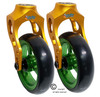 Aluminum Gold Caster Fork Assembly With 4x1 Soft Roll Wheel-Green Rim