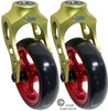 Aluminum Green Caster Fork Assembly With 5x1 Soft Roll Wheel- Red Rim