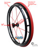24" SPINERGY 12 SPOKE LX, BLACK HUB/RED SPOKES, 24" x 1" PRIMO RACER PNEUMATIC TIRES. SET OF 2 24" SPINERGY 12 SPOKE LX, BLACK HUB/RED SPOKES, 24" x 1" PRIMO RACER PNEUMATIC TIRES. SET OF 2