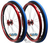 Shivoxx 24"x1" (540) Wheels with Primo V-Trak Blue Tires. Red Pushrim, Aluminum/Carbon Hub and 1/2" Bearings