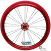 Shivoxx 24"x1 3/8" (540) Wheels with Shox G1 Red Tires. Red Pushrim, Aluminum/Carbon Hub and 1/2" Bearings