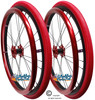 Shivoxx 24"x1 3/8" (540) Wheels with Shox G1 Red Tires. Red Pushrim, Aluminum/Carbon Hub and 1/2" Bearings