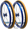 Shivoxx 24"x1" (540) Wheels with Primo V-Trak Orange Tires. Blue Pushrim, Aluminum/Carbon Hub and 1/2" Bearings