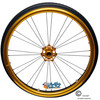 Shivoxx 24"x1" (540) Wheels with Solid SHOX G2 Tires. Gold Pushrim, Aluminum/Carbon Hub and 1/2" Bearings