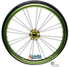 Shivoxx 24"x1" (540) Wheels with Schwalbe RightRun Tires. Green Pushrim, Aluminum/Carbon Hub and 1/2" Bearings