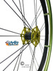 Shivoxx 24"x1" (540) Wheels with Primo V-Trak Blue Tires. Green Pushrim, Aluminum/Carbon Hub and 1/2" Bearings